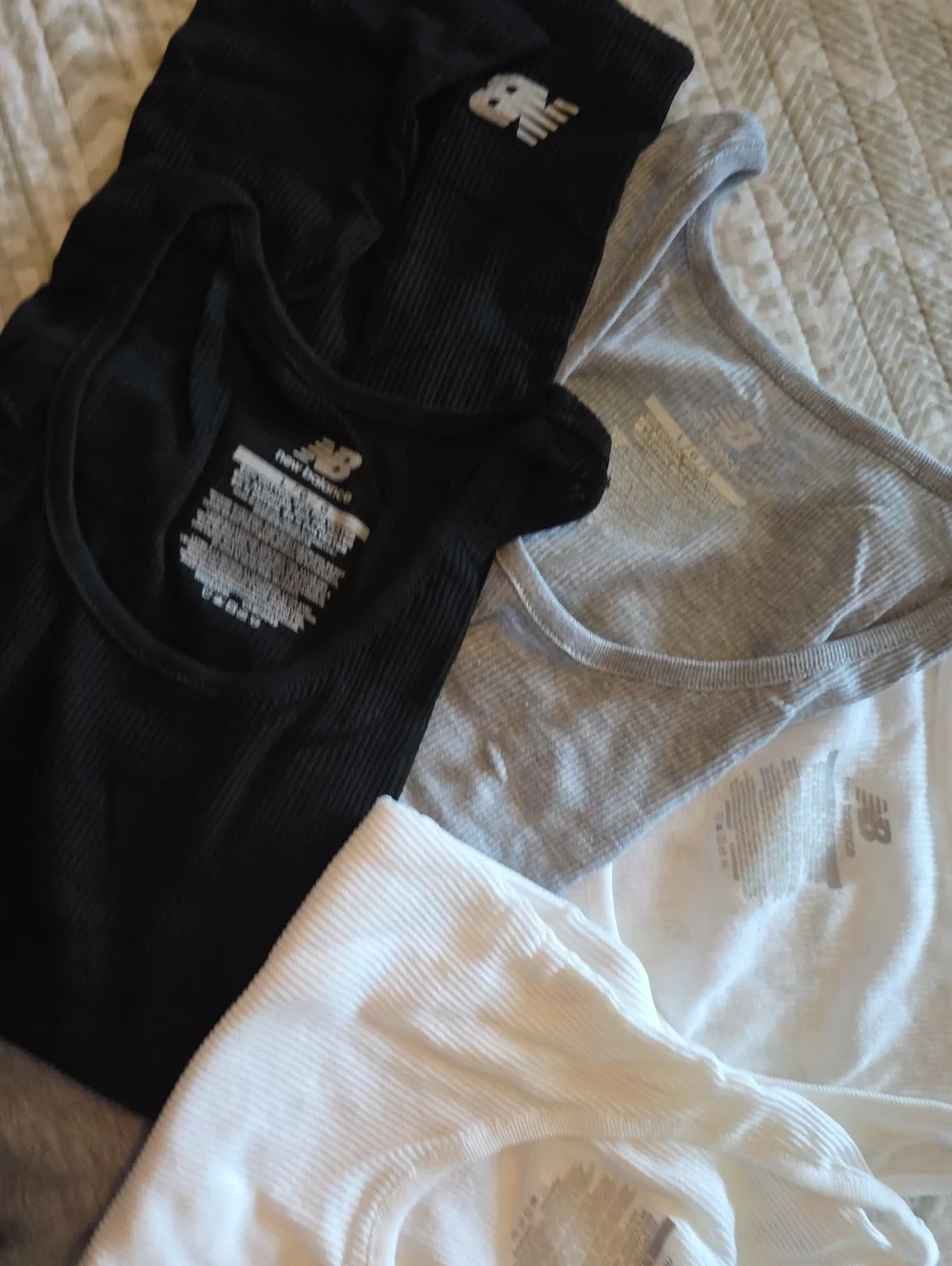 New Balance Men's Ribbed Tank Tops - Black, Gray, 2 White